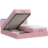 Syfax Banc coffre Ottoman avec matelas et éclairage LED, couleur rose, 180 x 200 cm, revêtement en velours