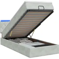 Syfax Banc coffre avec matelas et éclairage LED, gris clair, 90 x 200 cm, revêtement en velours