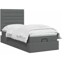 vidaXL Coffre de lit avec matelas et éclairage LED, gris foncé, 100 x 200 cm, tissu