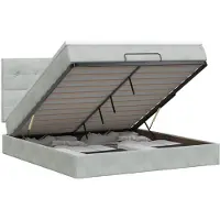 Syfax Lit Ottoman avec matelas, couleur gris clair, 180 x 200 cm, revêtement en velours