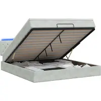 vidaXL Coffre-lit avec matelas et éclairage LED, gris clair, 160 x 200 cm, revêtement en velours