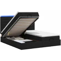 Syfax Lit Ottoman avec matelas et éclairage LED, couleur noire, dimensions 180 x 200 cm, revêtement en tissu