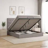 Prolenta Lit Ottoman exclusif avec matelas et tête de lit taupe, dimensions 140 x 200 cm, revêtement en tissu