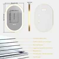 StarTech.com Miroir de salle de bain LED, ovale - Miroir mural - Éclairage intégré - Anti-buée - 3 températures de couleur - Fonction mémoire - Indice de protection IP56 - Cadre en aluminium doré - 80x50 cm