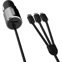 Dudao Chargeur voiture R5ProN avec câble 3 en 1 USB C Micro USB Lightning Adaptateur allume-cigare Smartphone