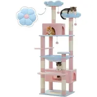 StarTech.com Arbre à gratter pour chats - Tour d'escalade XL - 184 cm de hauteur - Multi-étages - Hamac - Cachette pour chat - Poteaux à gratter - Bleu