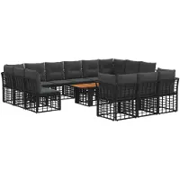 vidaXL Ensemble de canapés de jardin , 14 pièces, noir et gris foncé, en polyrotin