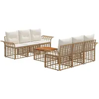 vidaXL Ensemble de salon de jardin 7 pièces en résine tressée blanche crème, aspect naturel