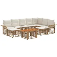 vidaXL Ensemble de canapés de jardin , 10 pièces, en résine tressée de couleur naturelle et crème