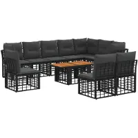 vidaXL Ensemble de canapés de jardin , 11 pièces, noir et gris foncé, en polyrotin