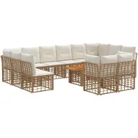 vidaXL Ensemble de canapés de jardin , 13 pièces, en résine tressée naturelle et crème