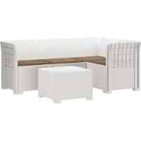 vidaXL : Canapé de jardin pour 4 personnes avec coussins, imitation rotin, plastique PP, blanc