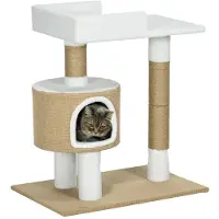 BellaFurn Arbre à chat avec maisonnette et griffoir | Couleur : Marron et blanc | Dimensions : 49 x 70 x 79 cm