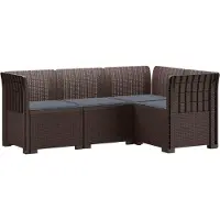 vidaXL : Canapé de jardin pour 4 personnes avec coussins, imitation rotin, en plastique PP, couleur marron