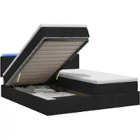 Syfax Lit Ottoman avec matelas et éclairage LED, couleur noire, dimensions 180 x 200 cm, revêtement en tissu