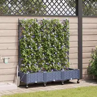 Prolenta Maison Exclusive - Jardinières pour fleurs avec système d'arrosage et roues, lot de 3, couleur gris, en plastique PP