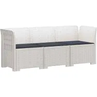 vidaXL Canapé de jardin pour 3 personnes avec coussins, imitation rotin, plastique PP, blanc