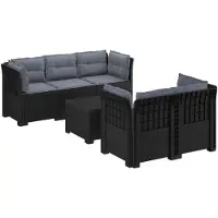 vidaXL : Canapé de jardin pour 5 personnes avec coussins, imitation rotin, plastique PP, couleur anthracite