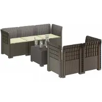 vidaXL : Canapé de jardin pour 5 personnes avec coussins, imitation rotin, plastique PP, gris clair
