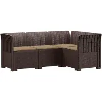 vidaXL : Canapé de jardin pour 4 personnes avec coussins, imitation rotin, en plastique PP, couleur marron