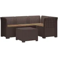 vidaXL : Canapé de jardin pour 4 personnes avec coussins, imitation rotin, en polypropylène, couleur marron