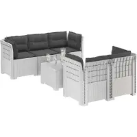 vidaXL : Canapé de jardin pour 5 personnes avec coussins, imitation rotin, plastique PP, blanc