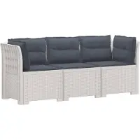 vidaXL Canapé de jardin pour 3 personnes avec coussins, imitation rotin, plastique PP, blanc