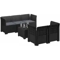 vidaXL : Canapé de jardin pour 5 personnes avec coussins, imitation rotin, plastique PP, couleur anthracite