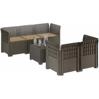 vidaXL : Canapé de jardin pour 5 personnes avec coussins, imitation rotin, plastique PP, gris clair