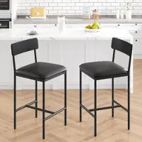 StarTech.com Ensemble de 2 tabourets de bar - Tabourets rembourrés, hauteur 95 cm - Avec dossier - Avec repose-pieds - Structure en osier tressé - Hauteur fixe - Noir