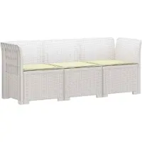 vidaXL Canapé de jardin pour 3 personnes avec coussins, imitation rotin, plastique PP, blanc