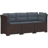 vidaXL : Canapé de jardin 3 places avec coussins, imitation rotin, en polypropylène, couleur marron