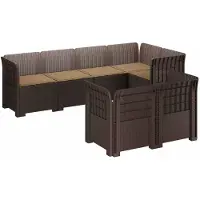 vidaXL : Canapé de jardin pour 7 personnes avec coussins, imitation rotin, en plastique PP, couleur marron