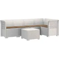 vidaXL : Canapé de jardin pour 5 personnes avec coussins, imitation rotin, plastique PP, blanc