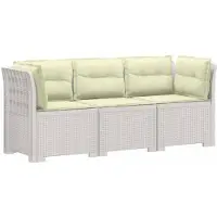 vidaXL Canapé de jardin pour 3 personnes avec coussins, imitation rotin, plastique PP, blanc