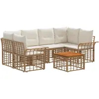 vidaXL Ensemble de salon de jardin 7 pièces en résine tressée blanche crème, aspect naturel