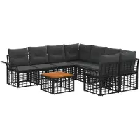 vidaXL Ensemble de salon de jardin 9 pièces, noir et gris foncé, en résine tressée