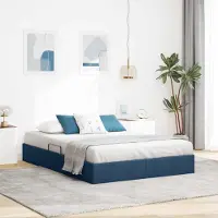 Prolenta Lit coffre exclusif, style ottoman, couleur bleu, dimensions 140 x 200 cm, revêtement en tissu