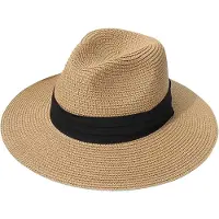 OEM VHV - Chapeau de soleil pour femmes - Chapeau de plage pliable avec large bord - Chapeau d'été léger - Idéal pour la plage et le jardin - Marron