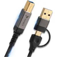 Reagle Câble Imprimante USB C USB A vers USB B 3.0 50cm 2 en 1 Câble pour Imprimante Scanner Disque Dur Externe Transfert Rapide Nylon Tressé