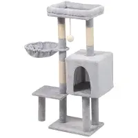 Yiwu Dylan Arbre à Chat Multi-niveaux 108cm avec Griffoir Sisal et Niche - Gris Clair
