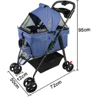 StarTech.com Porte-bébés pour chiens et chats - 3 en 1, pliable - 4 roues - Nacelle amovible - Tissu respirant - Panier et porte-gobelet - Jusqu'à 15 kg - Bleu