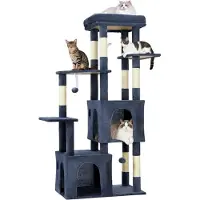 StarTech.com Arbre à gratter pour chats - Tour d'escalade pour grandes races - 155 cm - 4 plateformes - Charge lourde - Adapté aux chats Maine Coon - 2 cachettes - Bleu