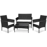 OEM Mobilier de jardin en osier, couleur noire, pour 4 personnes - élégant pour balcon et terrasse, avec coussins épais et table.