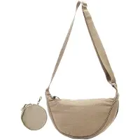 OEM IMstore - Sac en forme de demi-lune - Sac en forme de dumpling - Sac bandoulière en nylon avec bandoulière réglable - Couleur : Kaki - Sac bandoulière - Parfait pour un usage quotidien - Inclut...