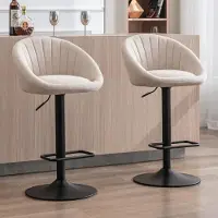 Sonstiges Ensemble de 2 tabourets de bar, rembourrés, pivotants, réglables en hauteur, en tissu imitation lin, couleur beige