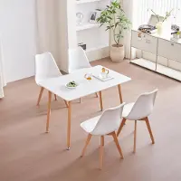 Sonstiges Ensemble de salle à manger : 1 table, 4 chaises, forme rectangulaire, en bois blanc, dimensions 110x70x75 cm, style scandinave, matériaux : PU, métal, bois de hêtre
