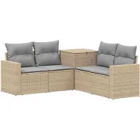 vidaXL Ensemble de salon , 5 pièces, beige et gris clair, en résine tressée et en acier