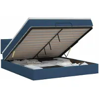 Syfax Lit Ottoman avec matelas et repose-tête, couleur bleue, 160 x 200 cm, revêtement en tissu