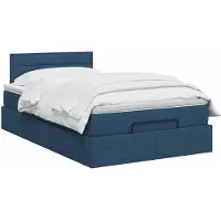 vidaXL Coffre de lit avec matelas et éclairage LED bleu, 120 x 190 cm, revêtement en tissu